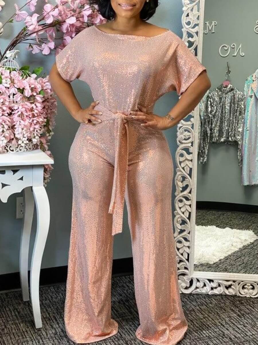 

LW Stylish Lace-up Pink One-piece Jumpsuit