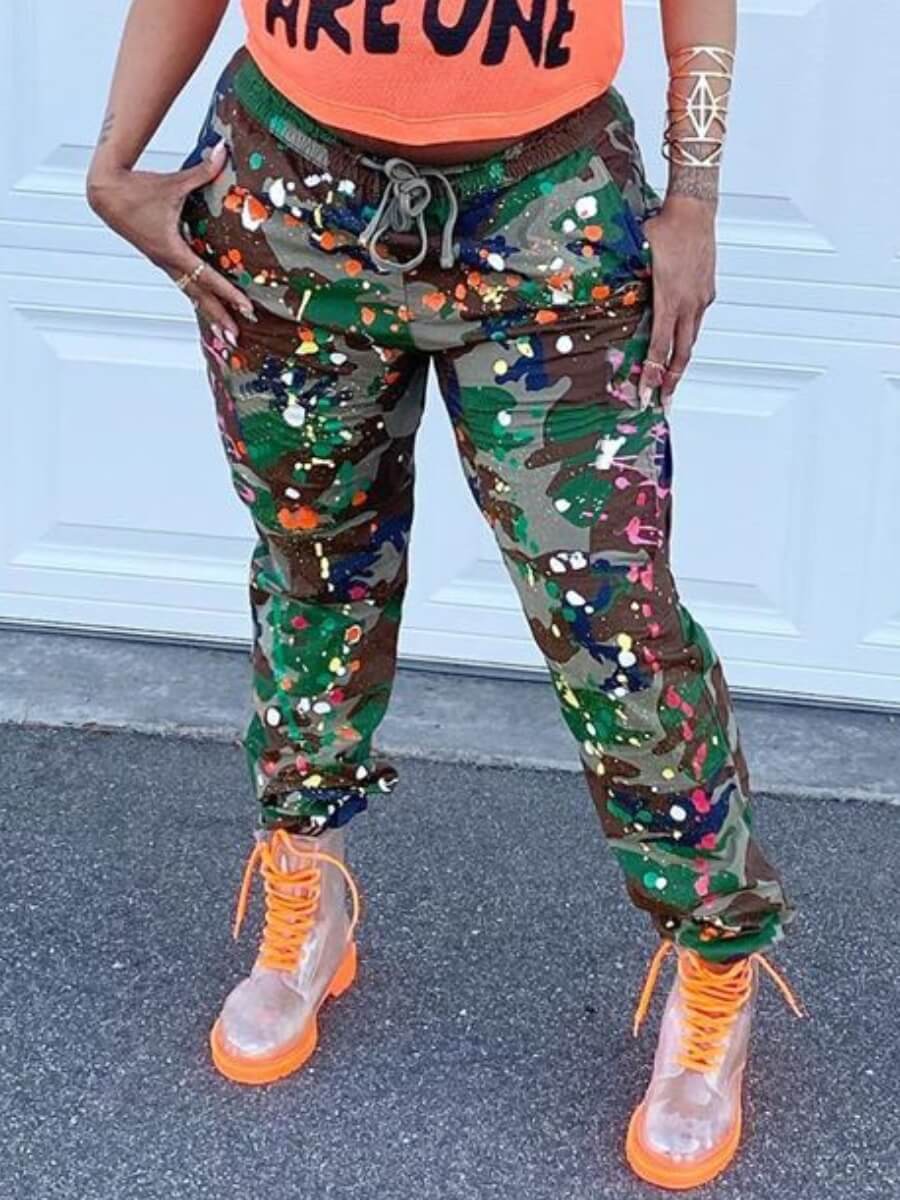 

Lovely Street Tie-dye Drawstring Green Pants