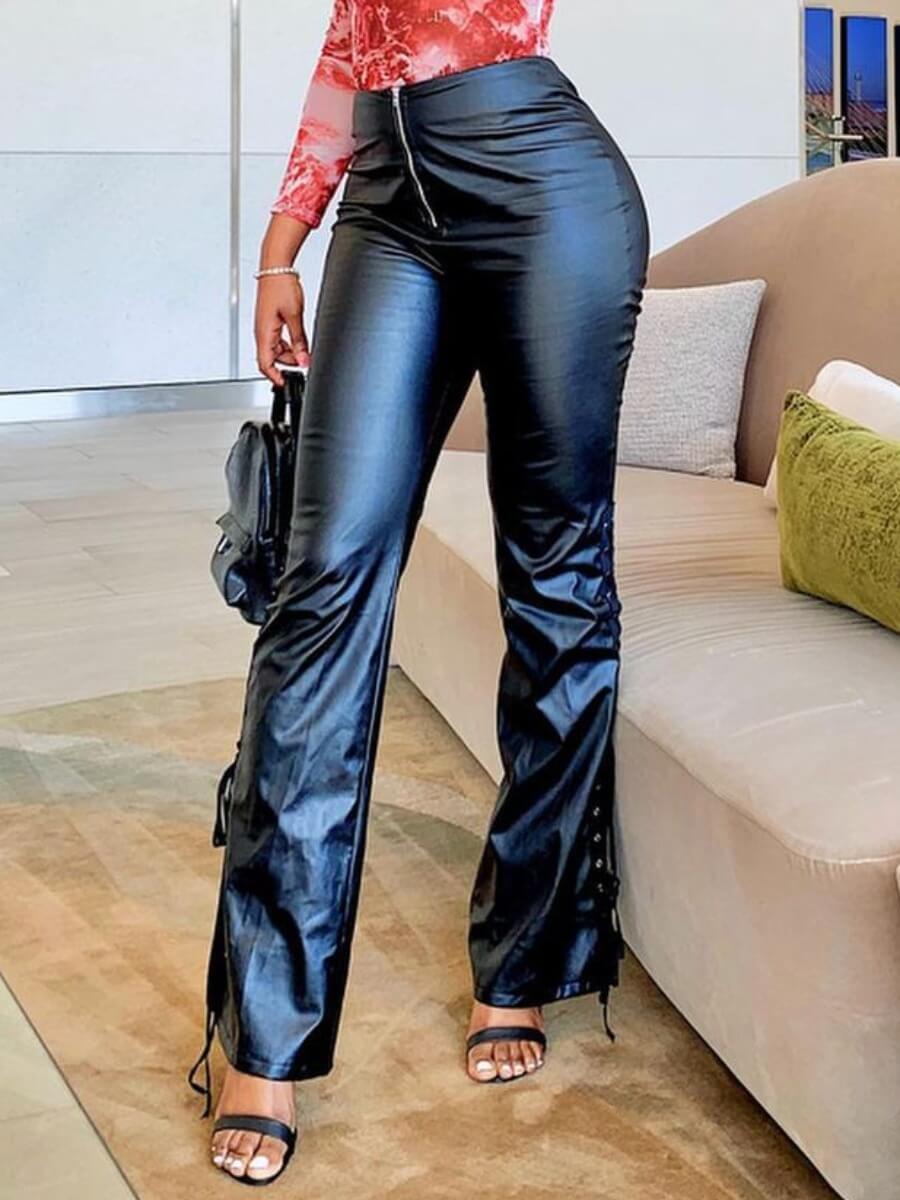 

Lovely Stylish Bandage Design Skinny Black Pants