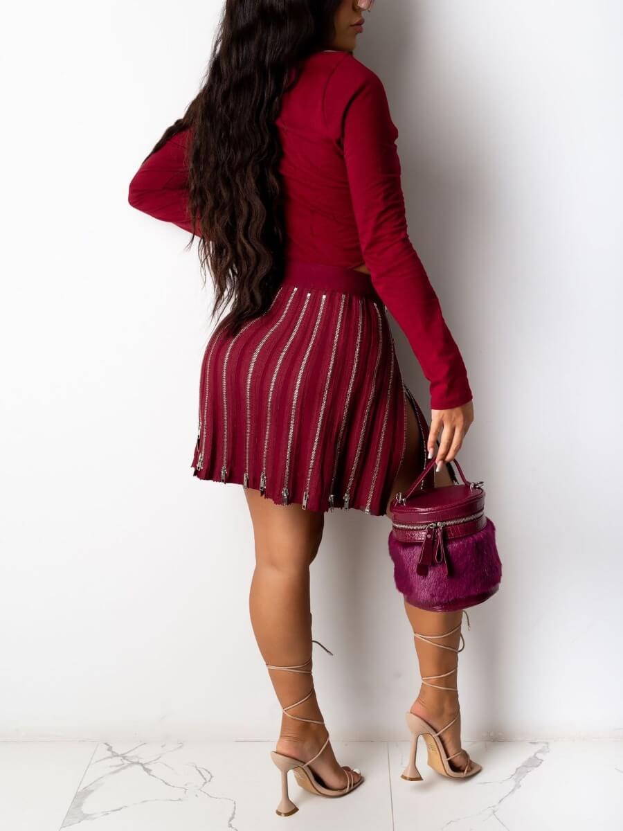 Lovely Trendy Zipper Design Wine Red Skirt