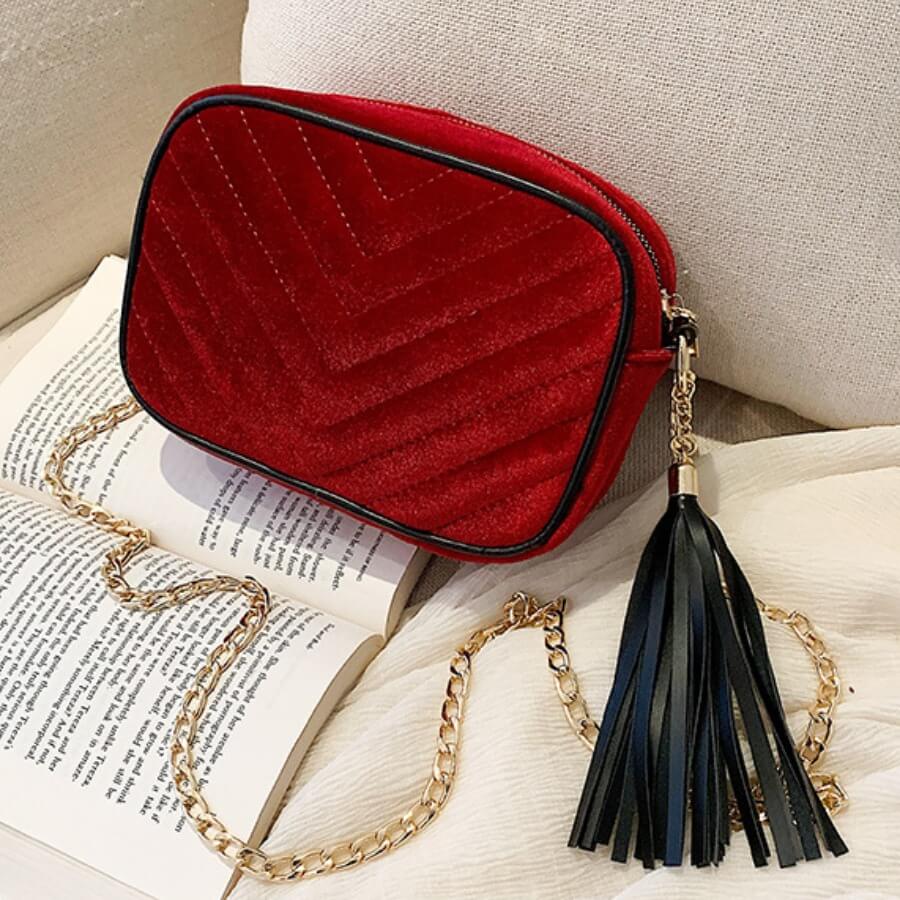 

Lovely Trendy Chain Strap Wine Red Crossbody Bag