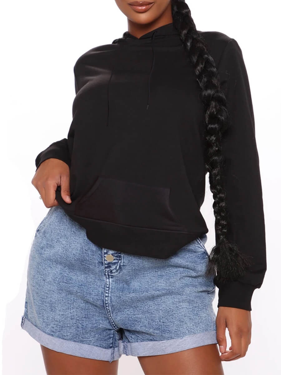 

Lovely Casual Hooded Collar Basic Black Hoodie