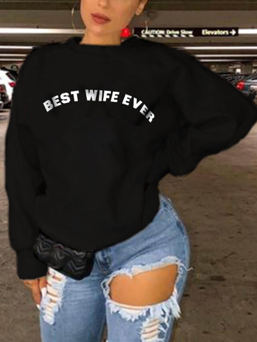 

Lovely Casual O Neck Letter Print Black Plus Size Hoodie