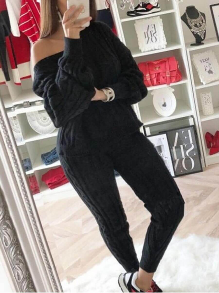 

Lovely Plus Size Trendy Basic Black Two-piece Pants Set