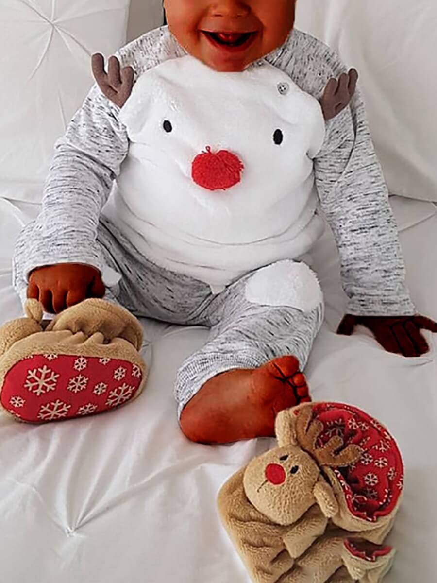 

Lovely Trendy O Neck Cartoon Grey Boy Two-piece Pants Set