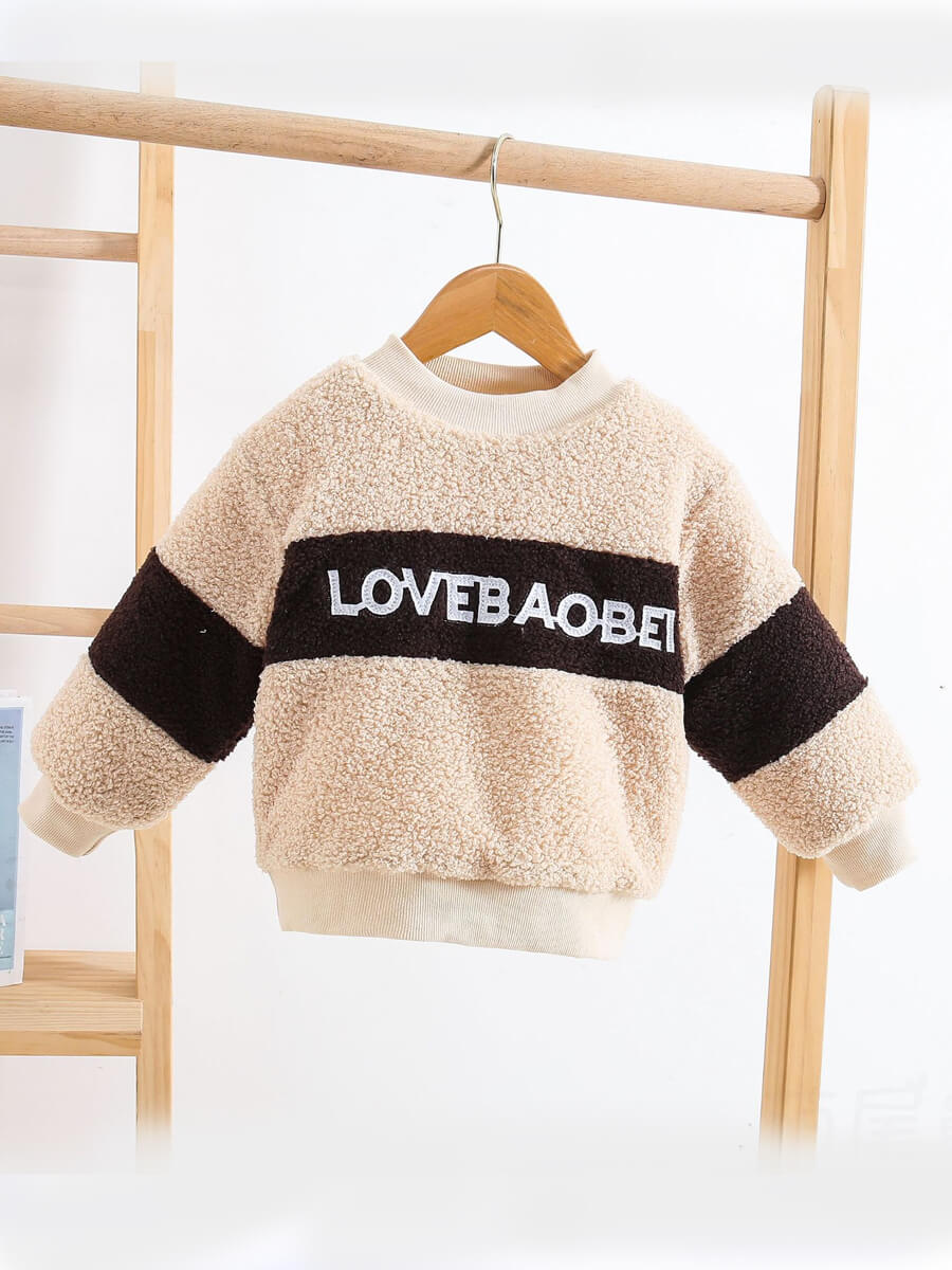 

Lovely Casual O Neck Letter Print Patchwork Beige Boy Hoodie