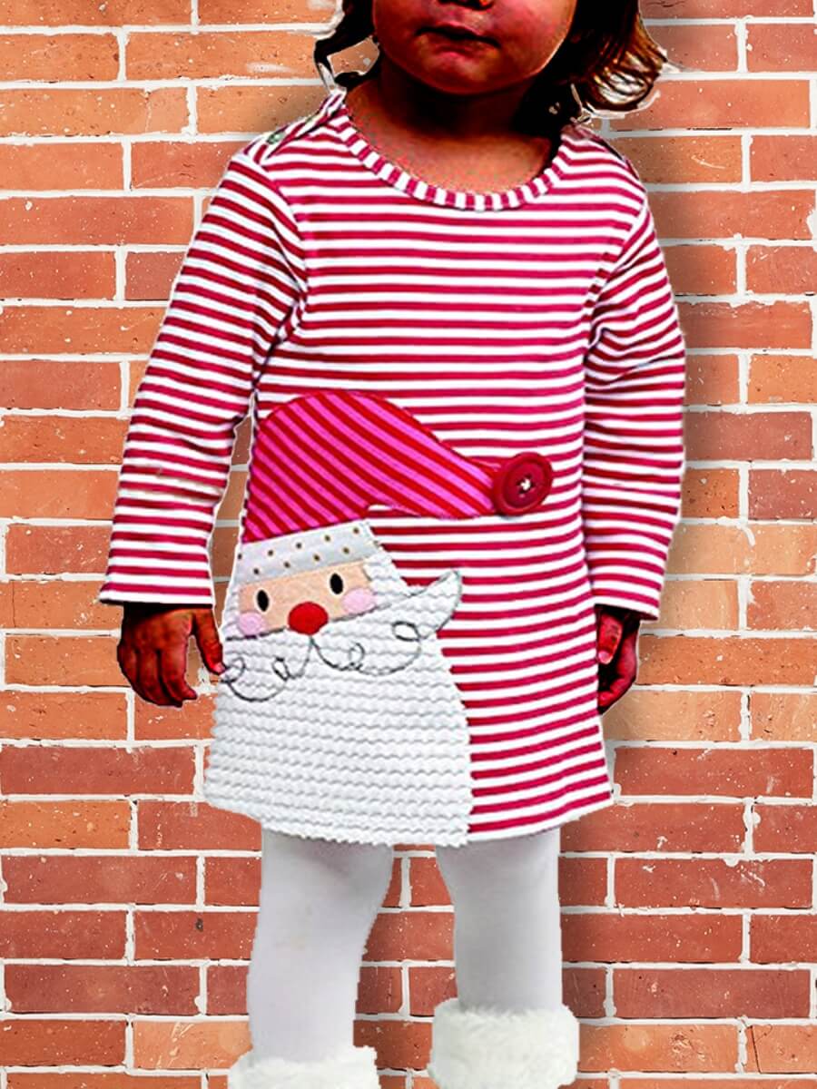 

Lovely Trendy O Neck Striped Print Red Girl Knee Length Dress