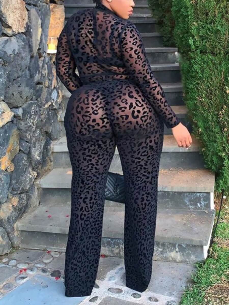 Lovely Trendy Print See-through Black One-piece Jumpsuit