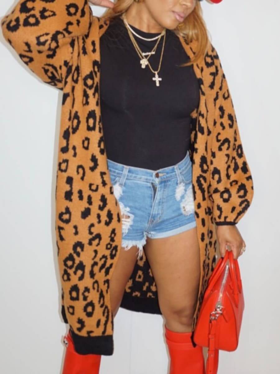 

Lovely Trendy Leopard Print Loose Plus Size Coat