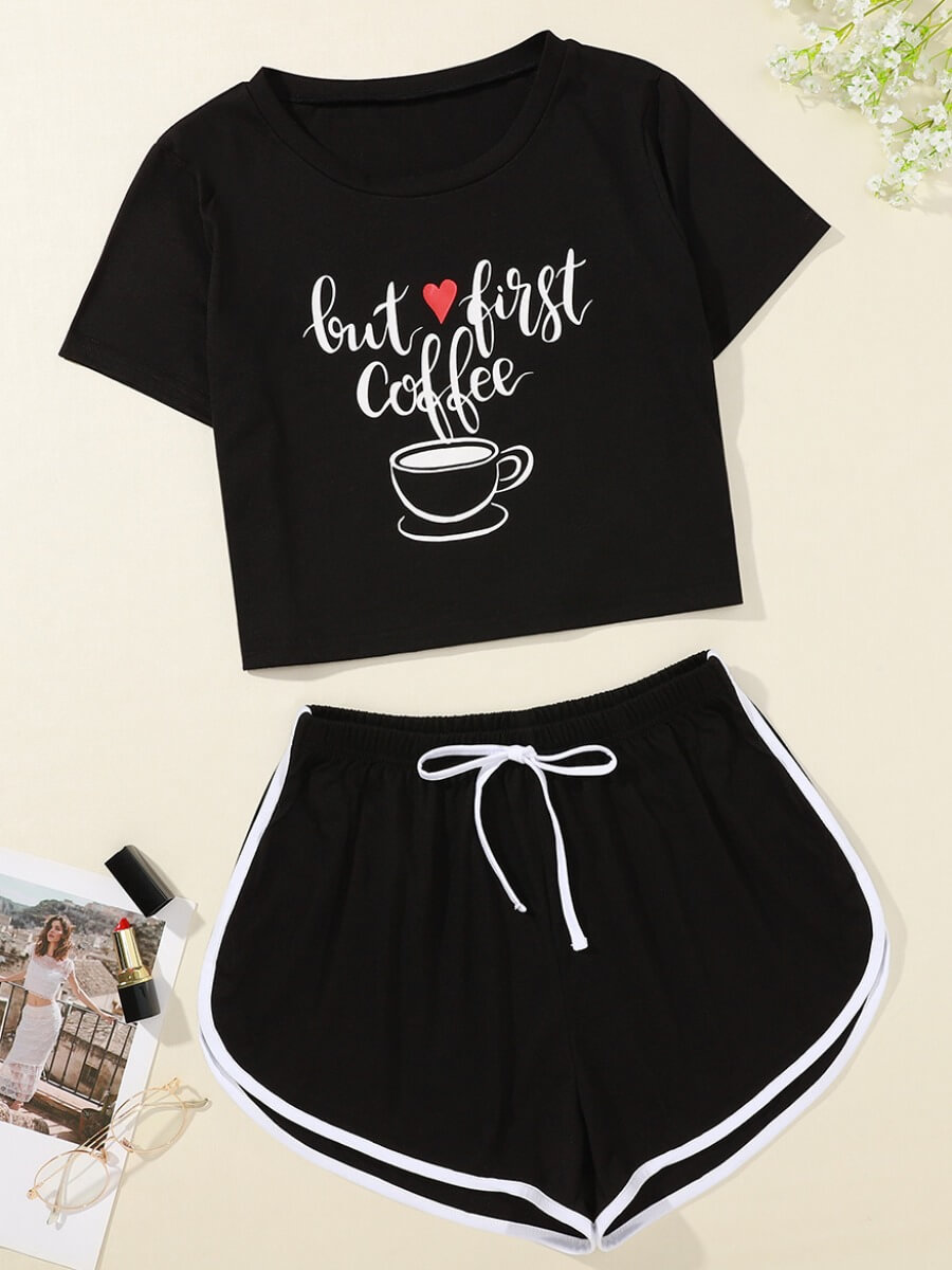 

Lovely Leisure O Neck Letter Print Black Sleepwear