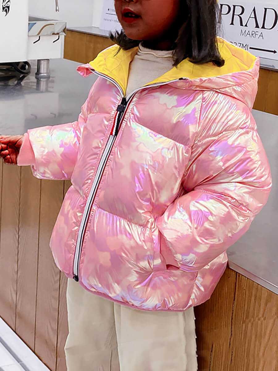 

Lovely Stylish Hooded Collar Zipper Design Pink Girl Parka