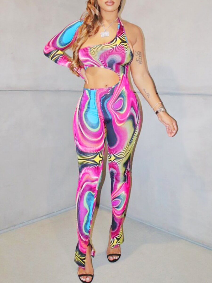 

Lovely Sexy Print Hollow-out Skinny Multicolor One-piece Jumpsuit, Multi