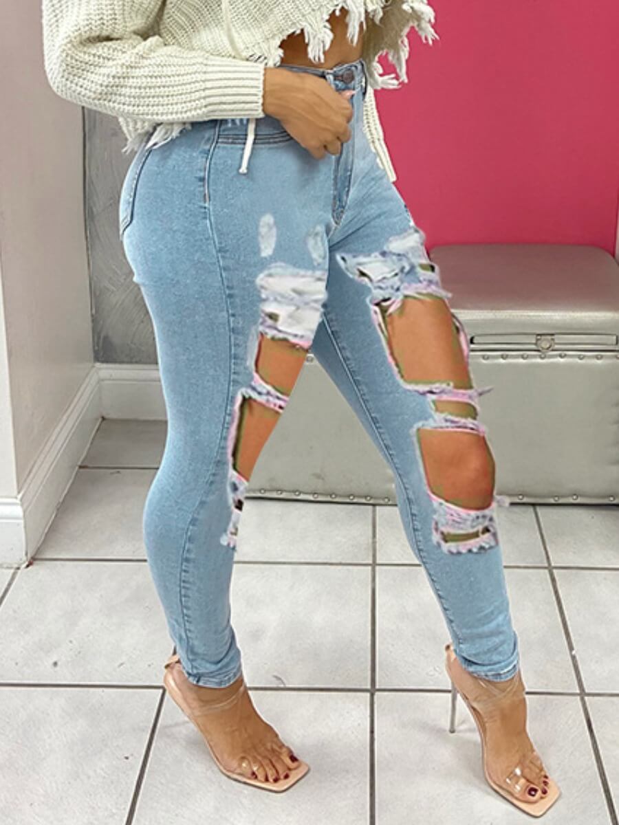

Lovely Street Hollow-out Baby Blue Jeans