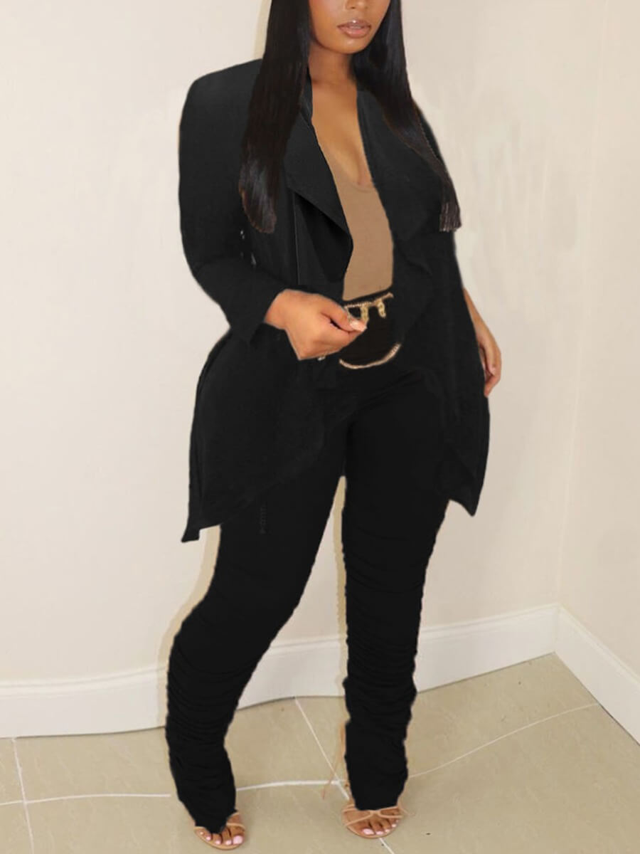 

Lovely Formal Lapel Collar Black Two Piece Pants Set