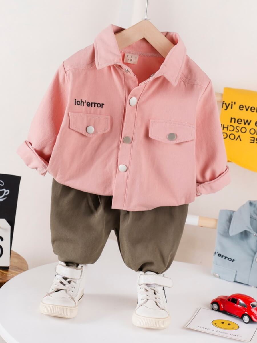

Lovely Casual Letter Print Pocket Design Pink Boy Two Piece Pants Set