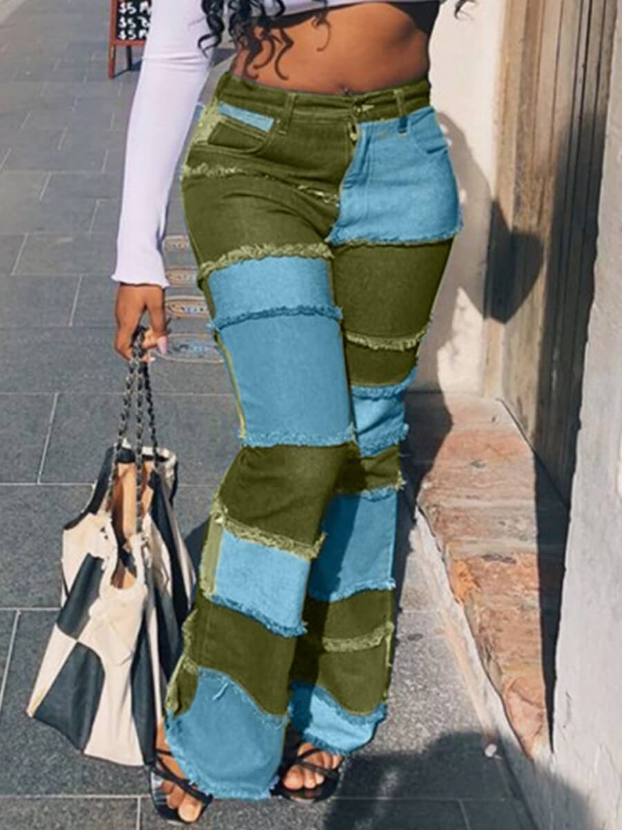 

Lovely Stylish Patchwork Army Green Jeans