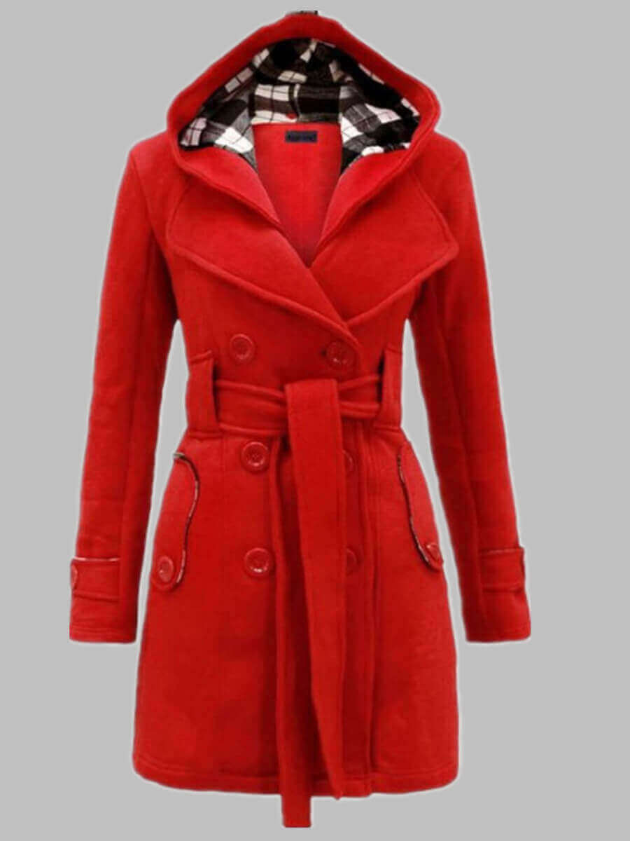 

Lovely Casual Hooded Collar Knot Design Wine Red Trench Coat