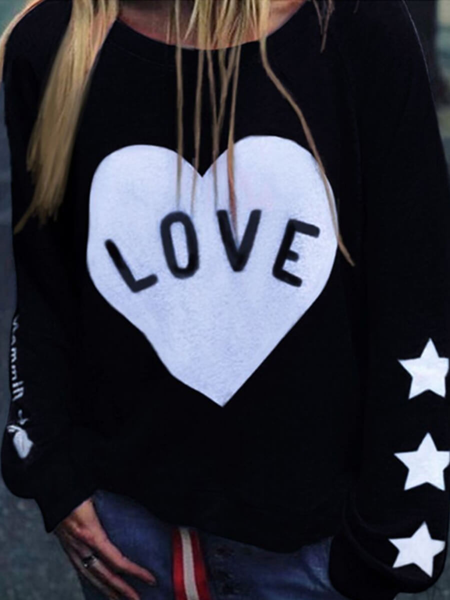 

Lovely Casual O Neck Letter Print Black Hoodie