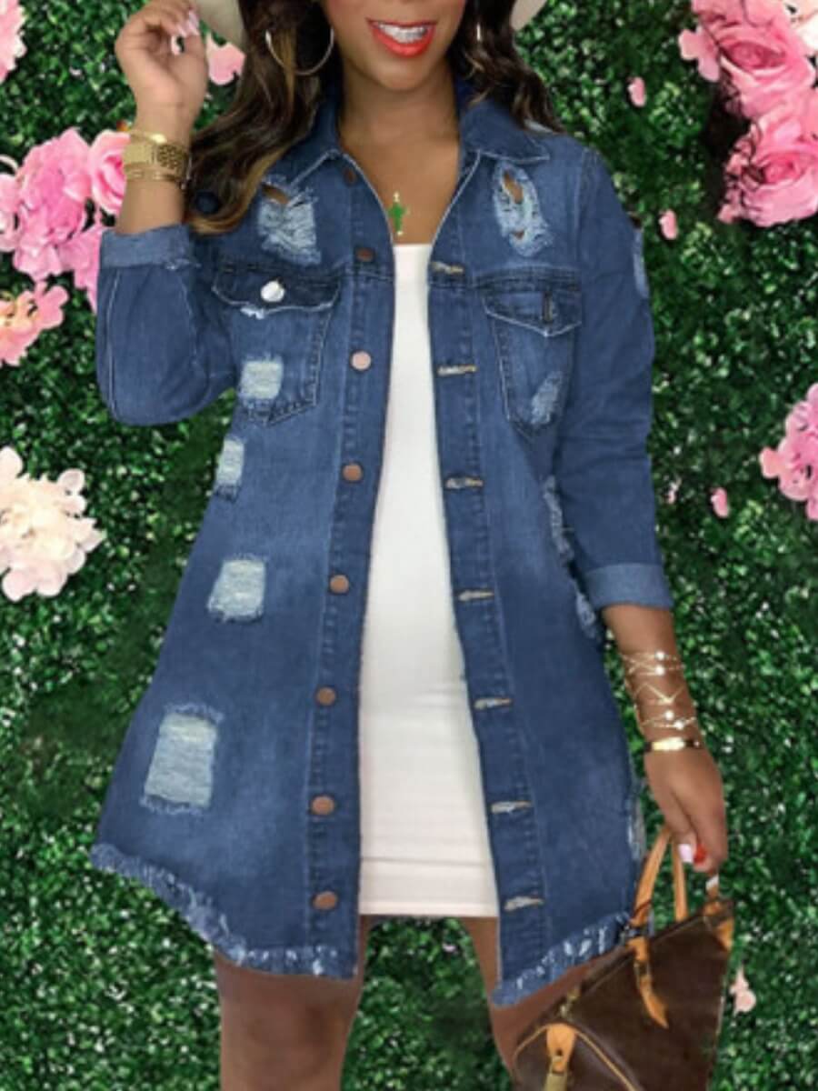 

Lovely Trendy Turndown Collar Blue Plus Size Denim Jacket