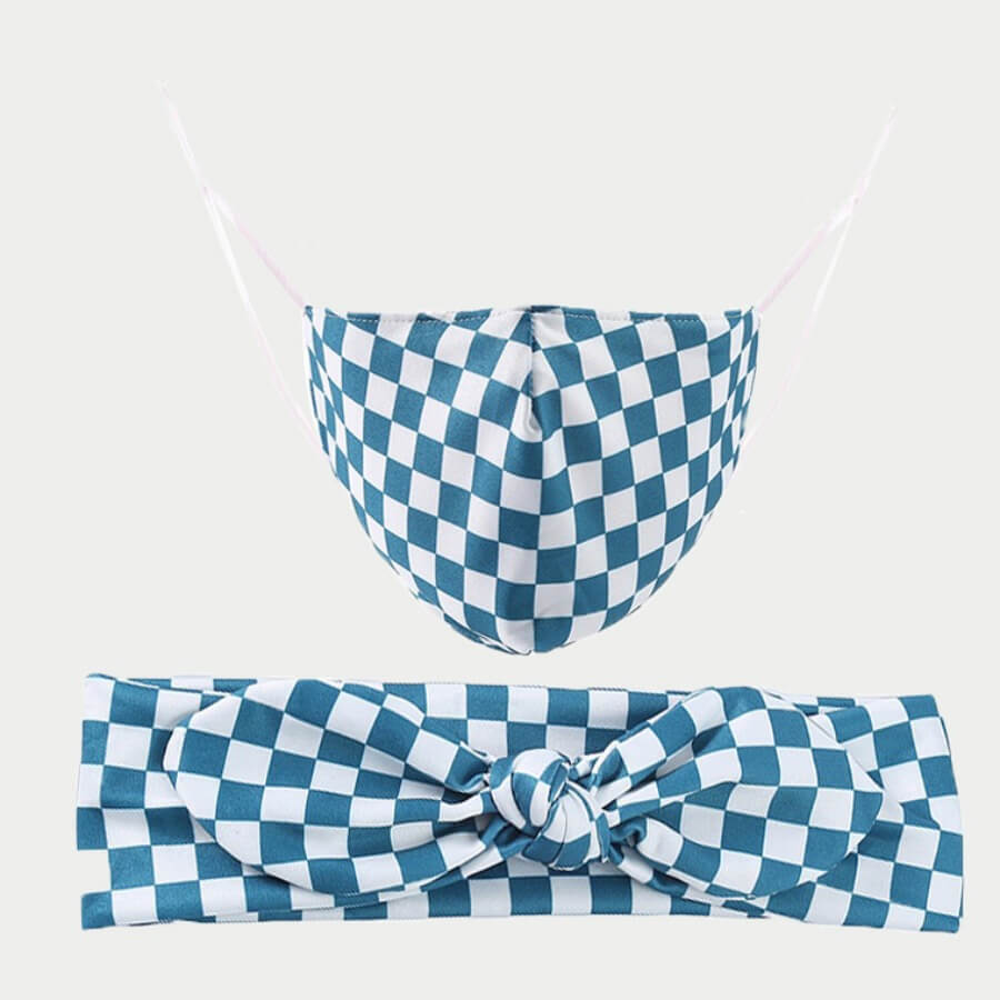 

Lovely Grid Print Blue Face Mask