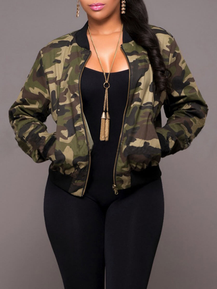 

LW BASICS Stylish Camo Print Zipper Design Jacket