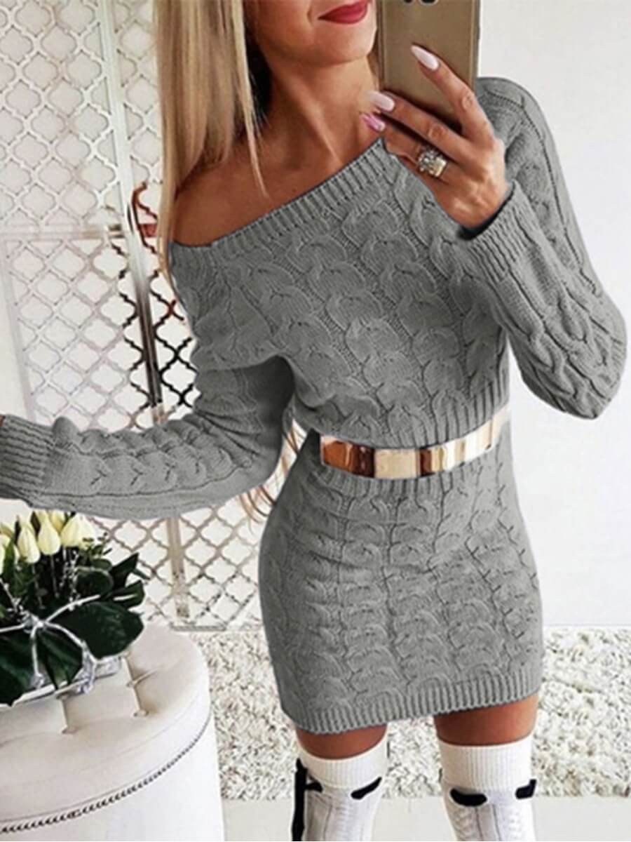 

Lovely Casual O Neck Basic Skinny Grey Mini Dress(Without Belt