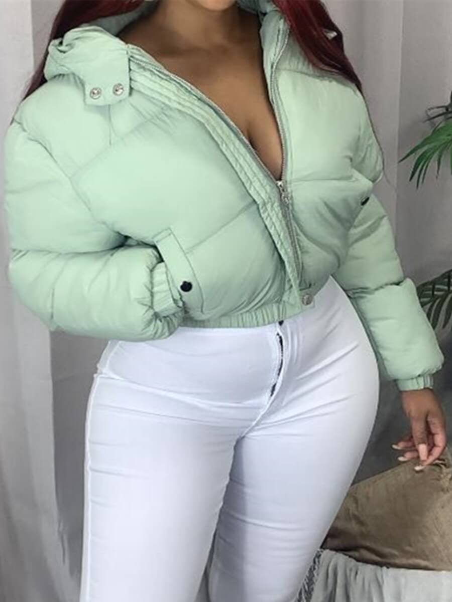 

Lovely Trendy Hooded Collar Zipper Design Light Green Parka
