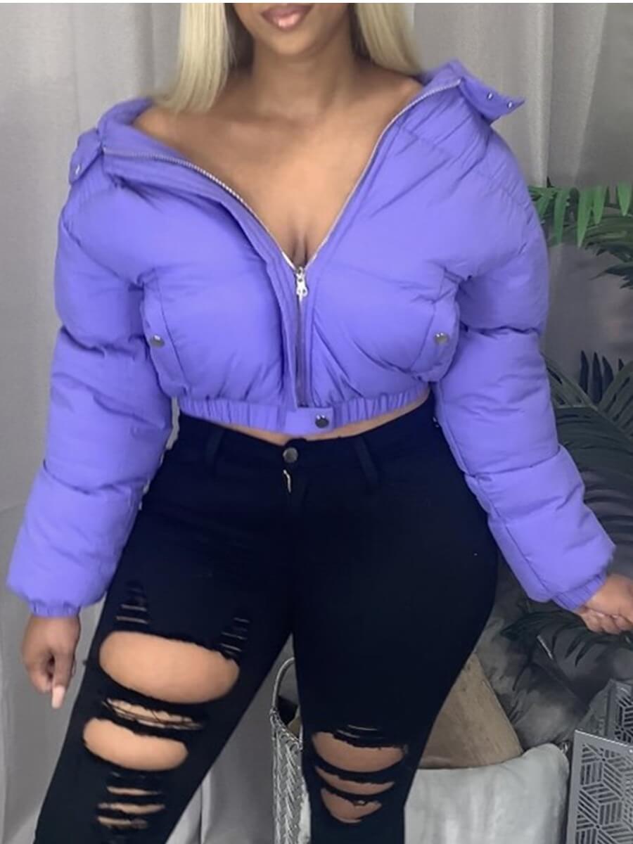 

Lovely Trendy Hooded Collar Zipper Design Purple Parka