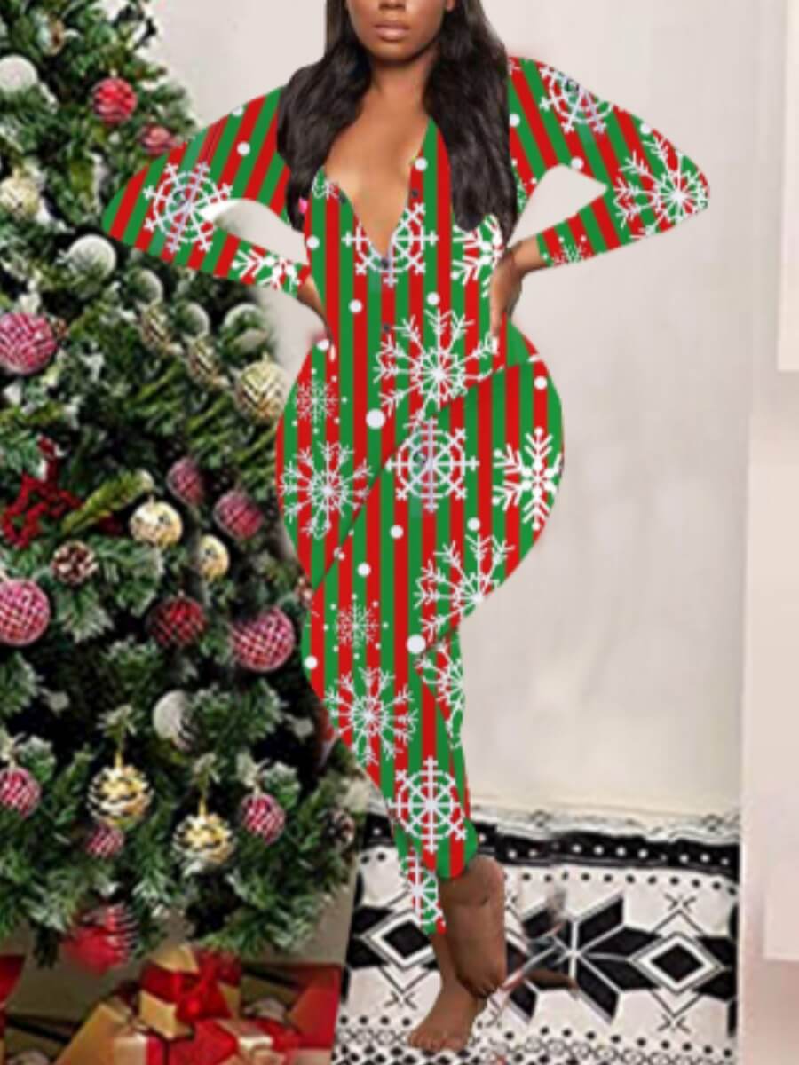 

Lovely Christmas Day Full Print Green Sleepwear
