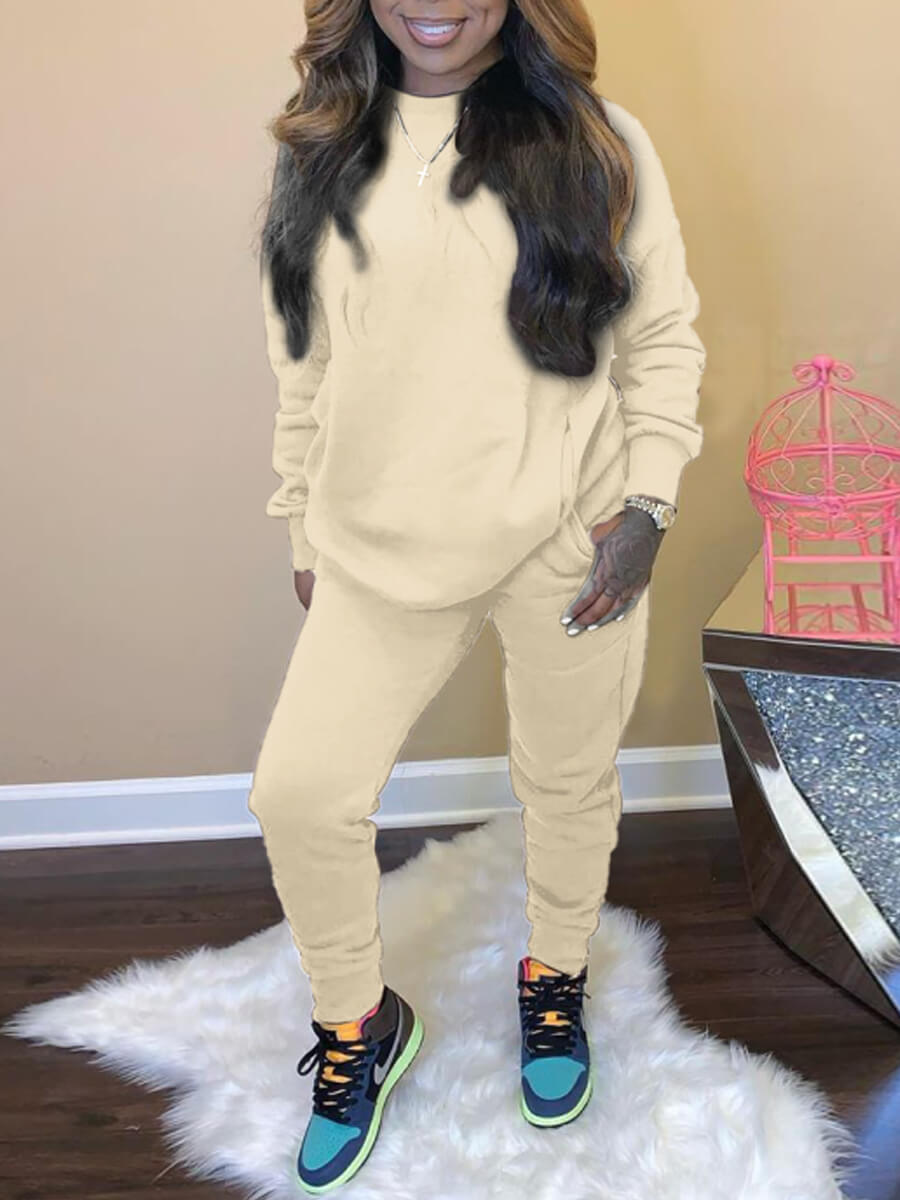 LovelyWholesale BASICS Dropped Shoulder Kangaroo Pocket Oversized Tracksuit Set Fall Long Sleeve Casual Round Neck Spring Summer 2024