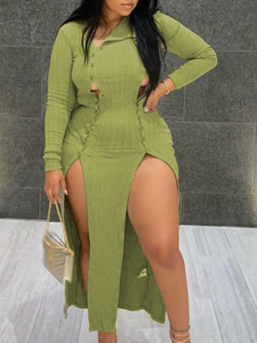 

Lovely Trendy Side High Slit Green Ankle Length Plus Size Dress