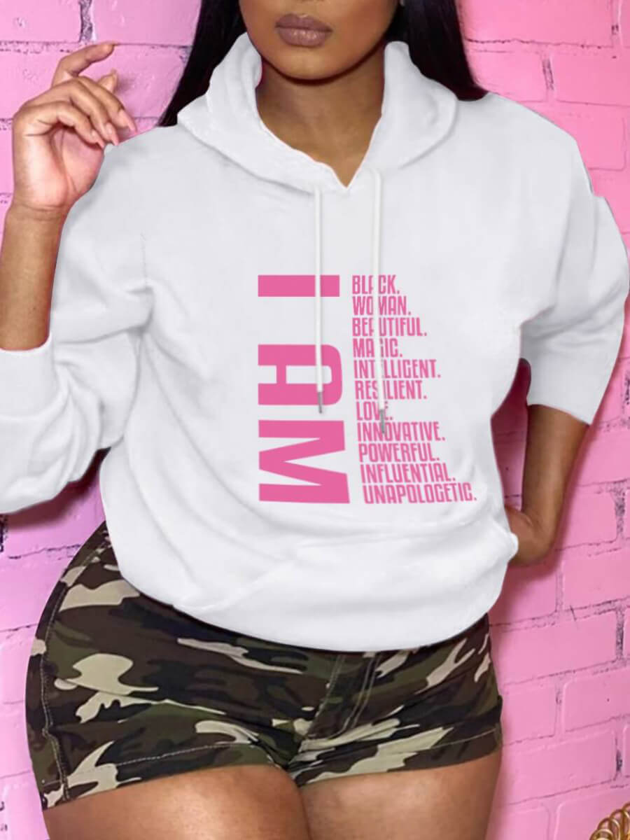 

Lovely Casual Hooded Collar Letter Print White Plus Size Hoodie