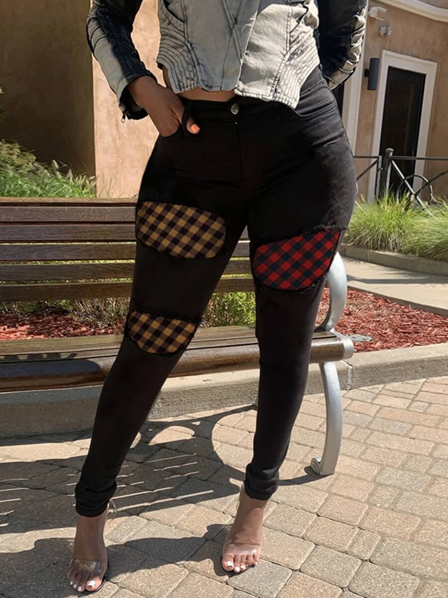 

Lovely Stylish Patchwork Skinny Black Jeans