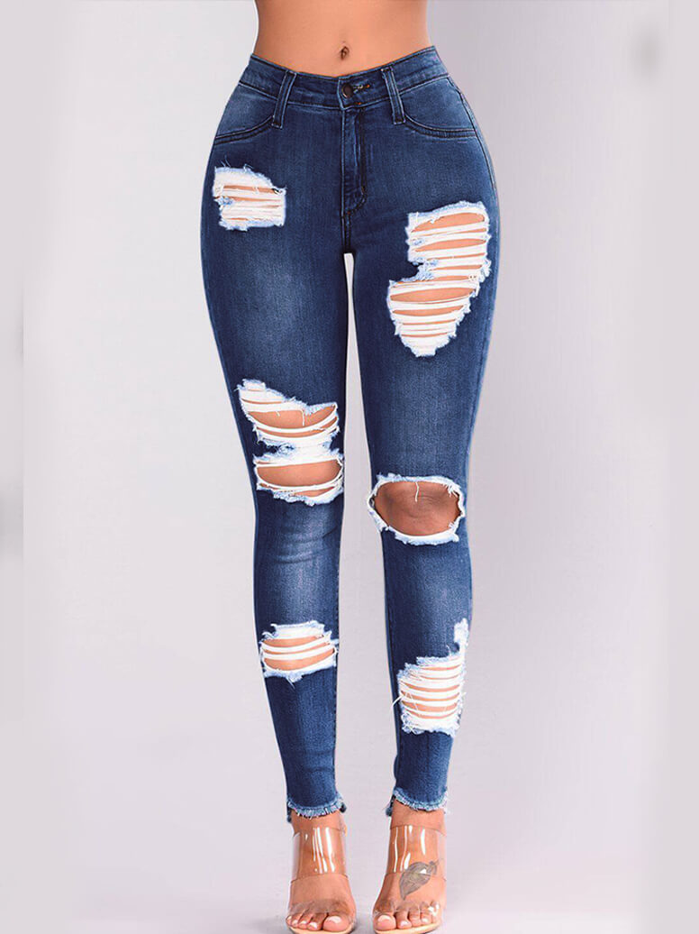

LW High-waisted High Stretchy Ripped Jeans, Blue