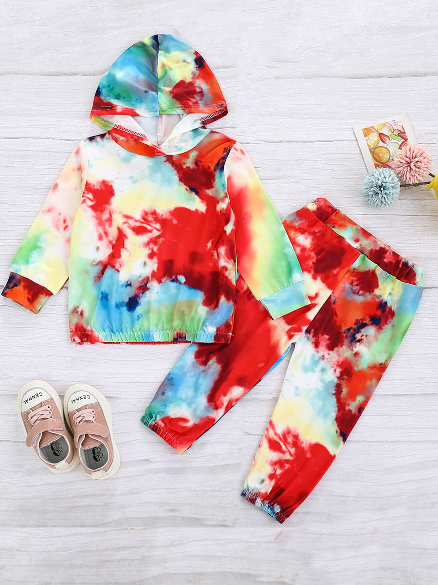 

Lovely Street Hooded Collar Tie-dye Multicolor Boy Two-piece Pants Set, Multi