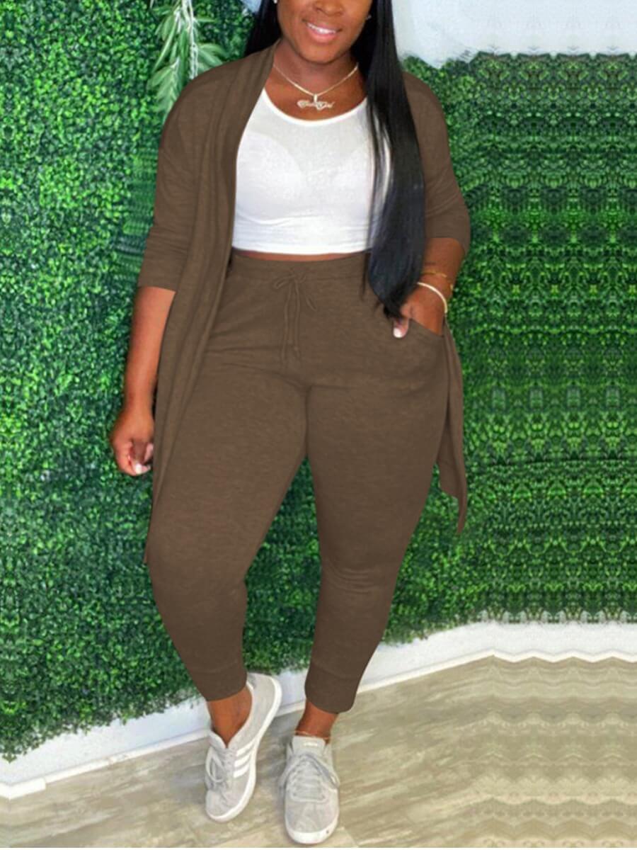 

Lovely Casual Basic Skinny Brown Plus Size Two-piece Pants Set(Without Waistcoat