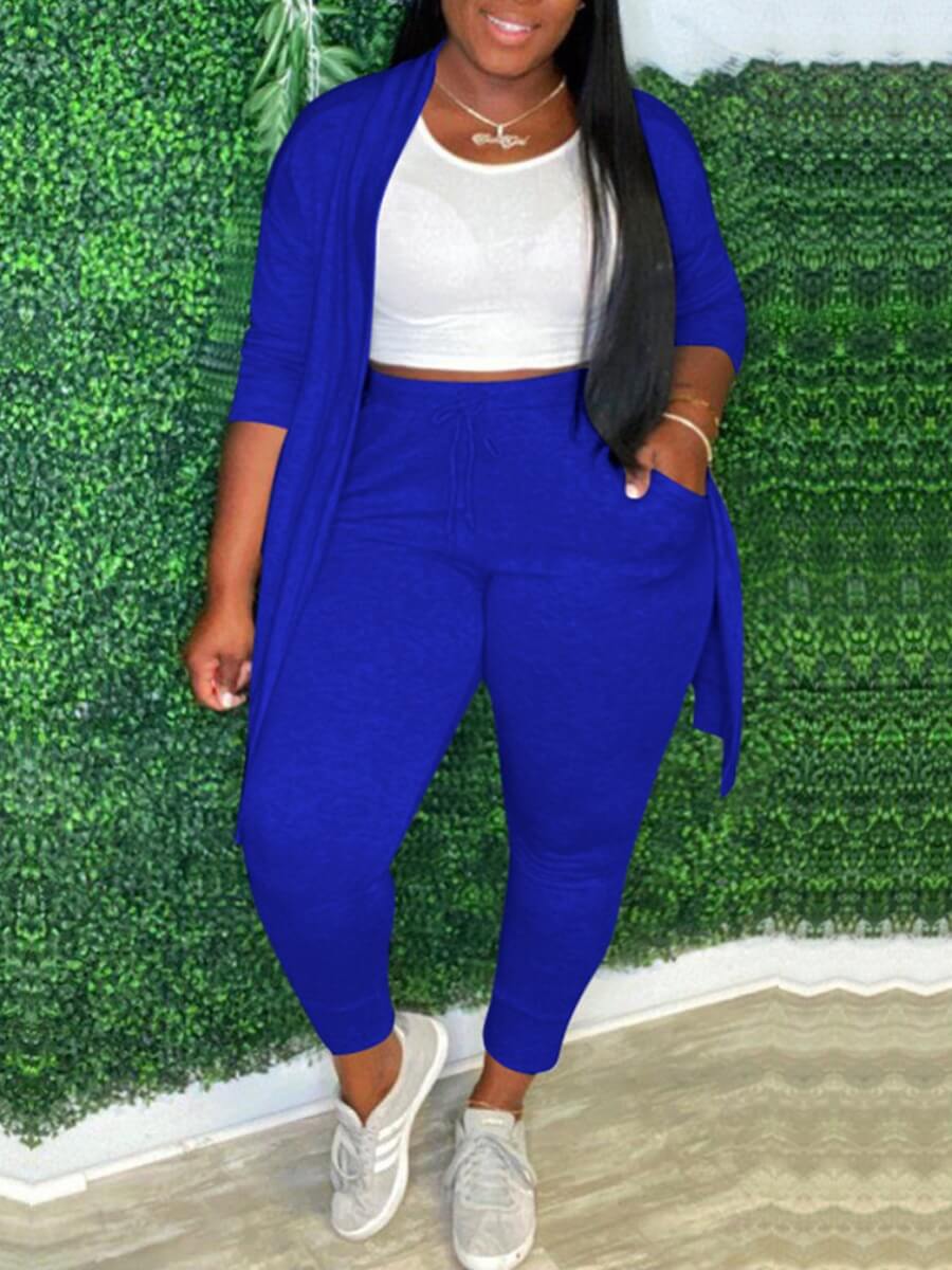 

Lovely Casual Basic Skinny Blue Plus Size Two-piece Pants Set(Without Waistcoat