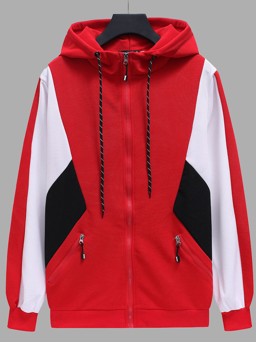 

Lovely Sportswear Color-lump Zipper Design Red Coat