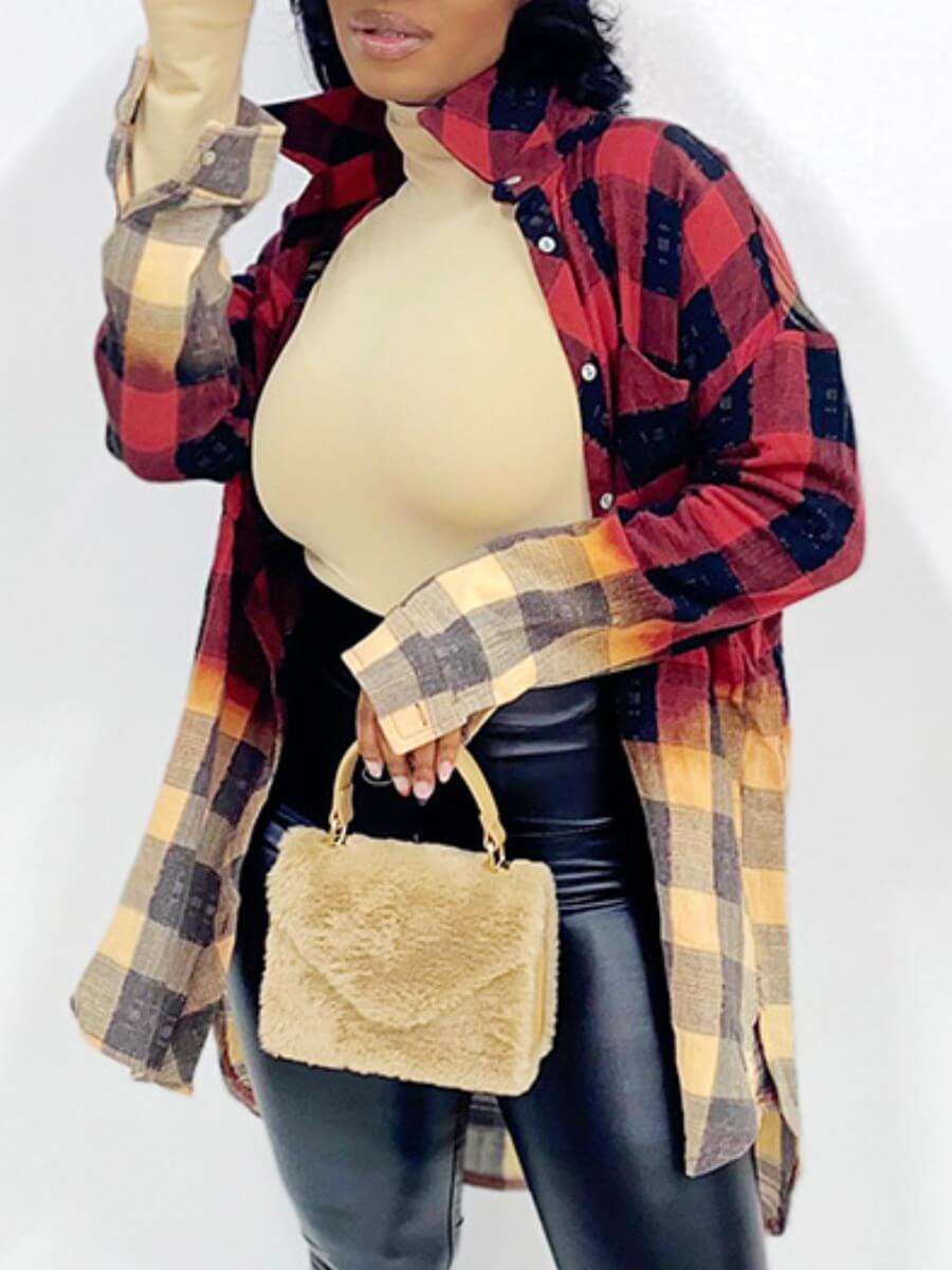 

Lovely Street Plaid Patchwork Loose Red Blouse