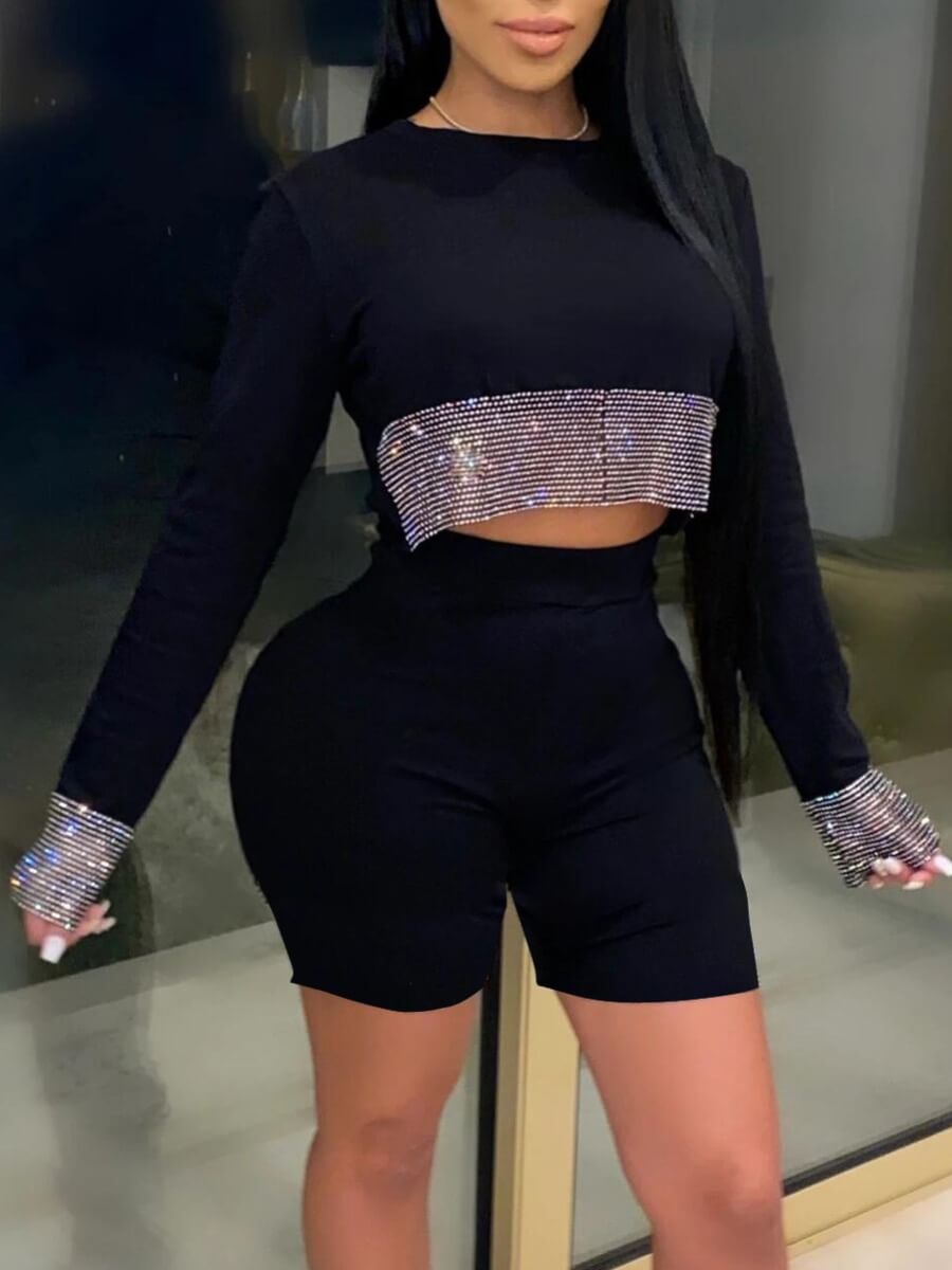 

Lovely Chic O Neck Mesh Patchwork Black T-shirt