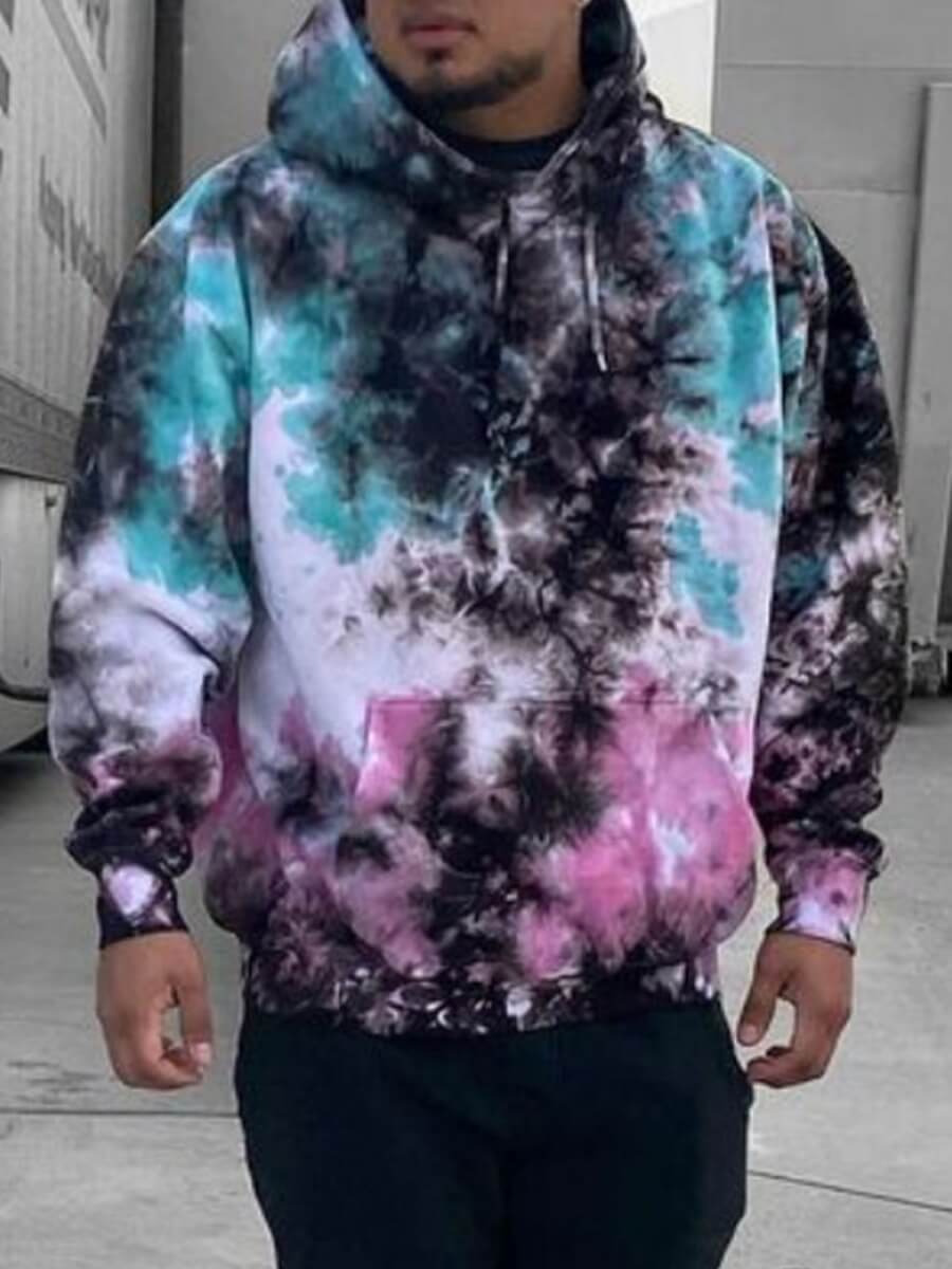 

LW Men Casual Tie-dye Print Multicolor Hoodie, Multi