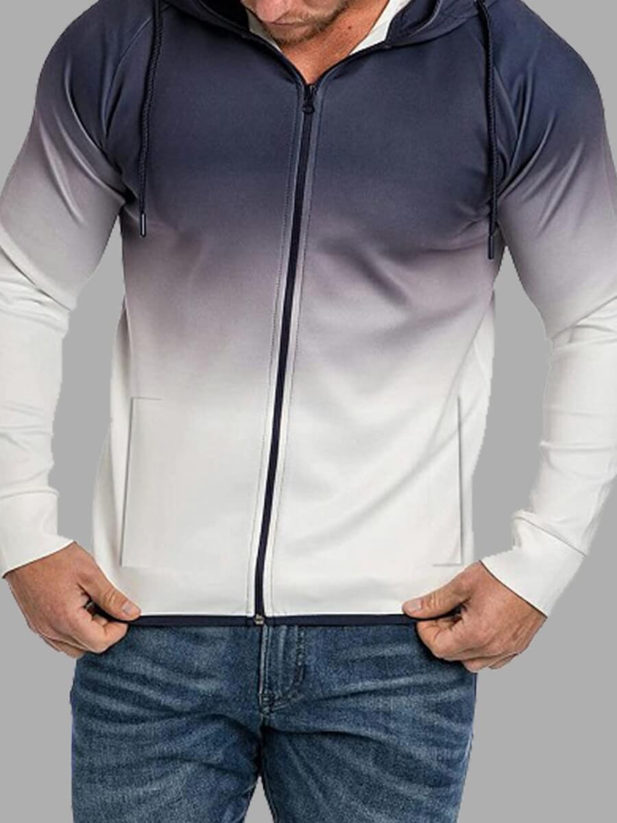 

Lovely Sportswear Hooded Collar Gradual White Men Jacket
