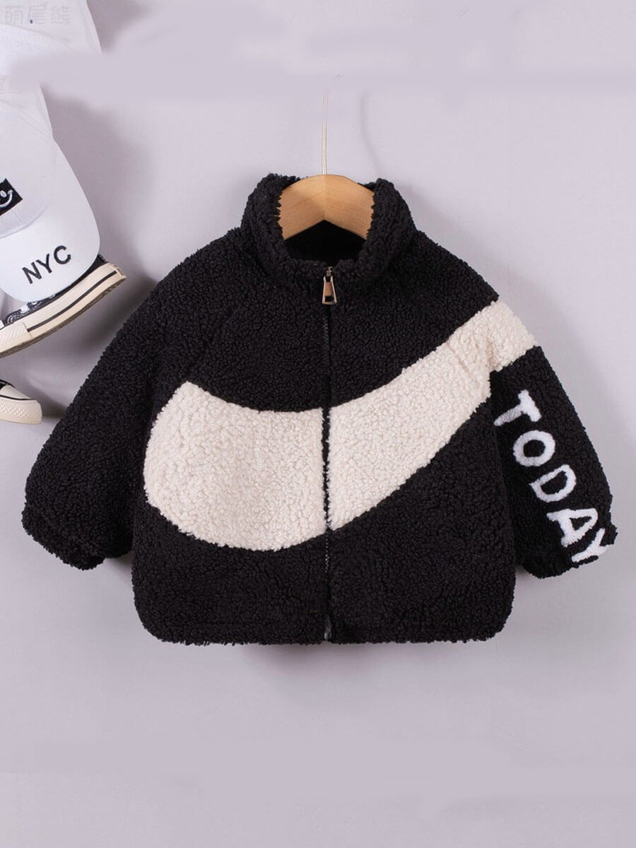 

Lovely Sportswear Letter Print Patchwork Black Boy Jacket