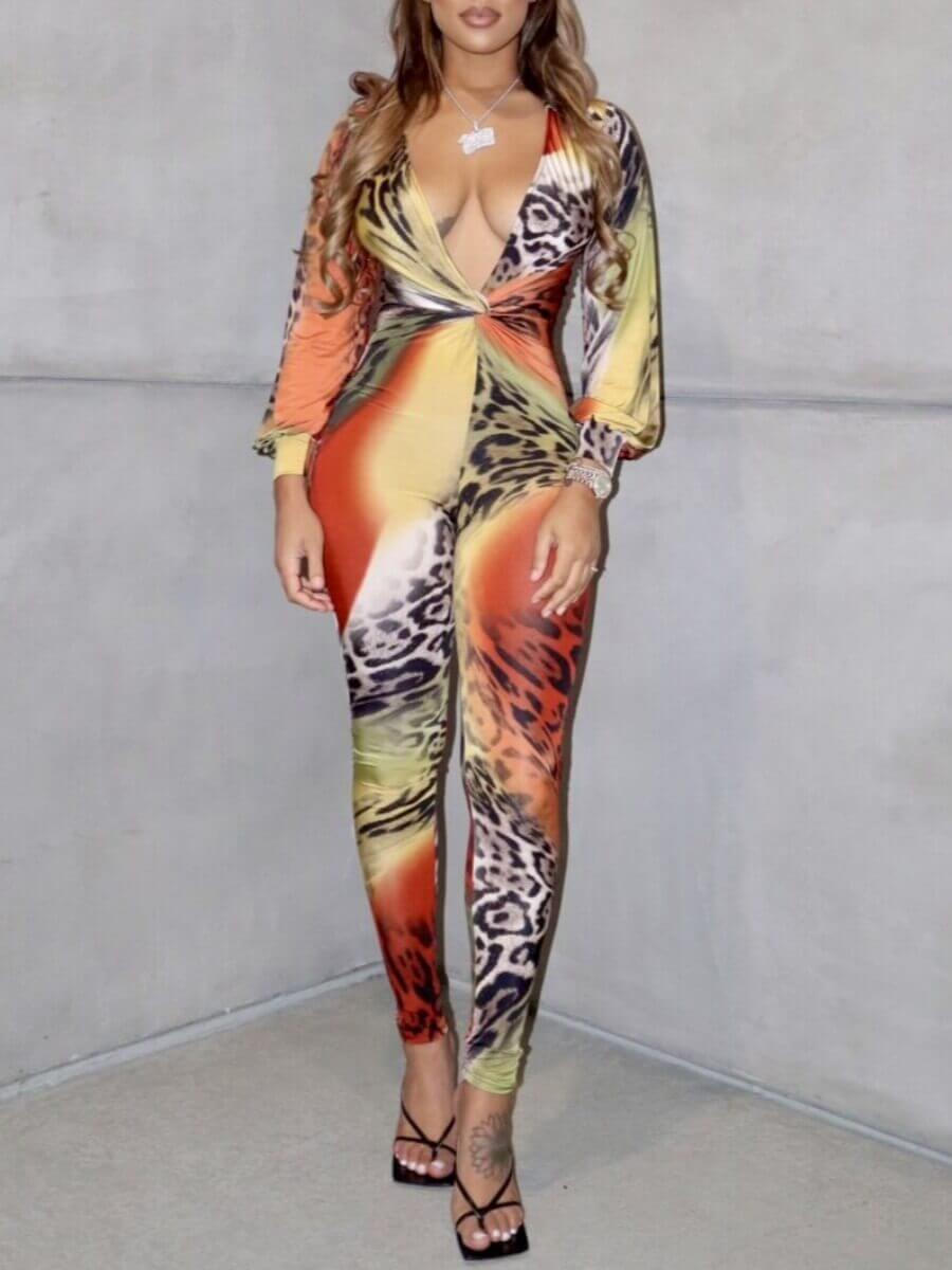

Lovely Sexy Leopard Print Yellow One-piece Jumpsuit