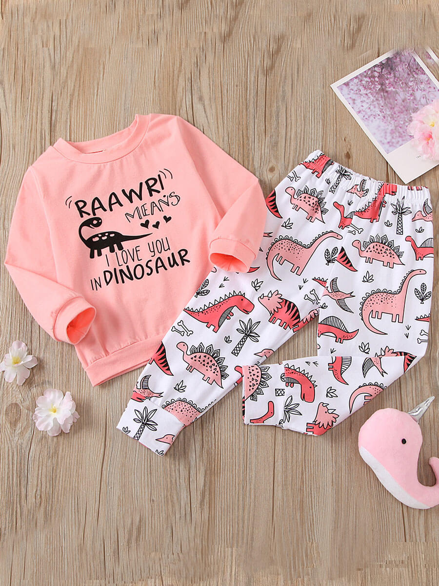 

Lovely Stylish O Neck Animal Print Patchwork Pink Girl Two Piece Pants Set