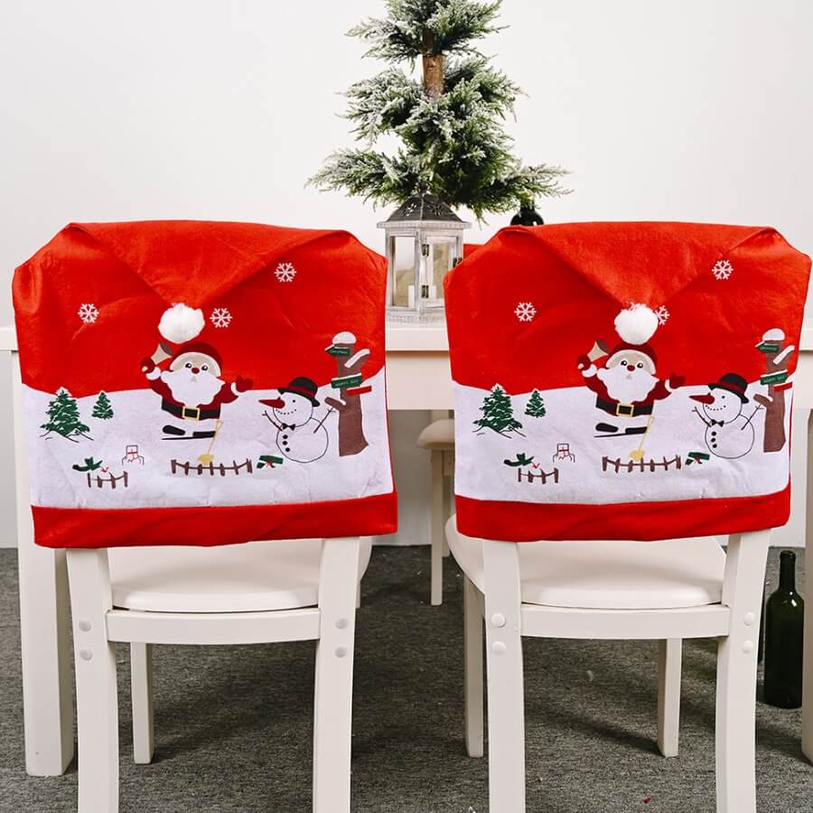 

Lovely Christmas Day Cartoon Print Patchwork Red Chair Cover