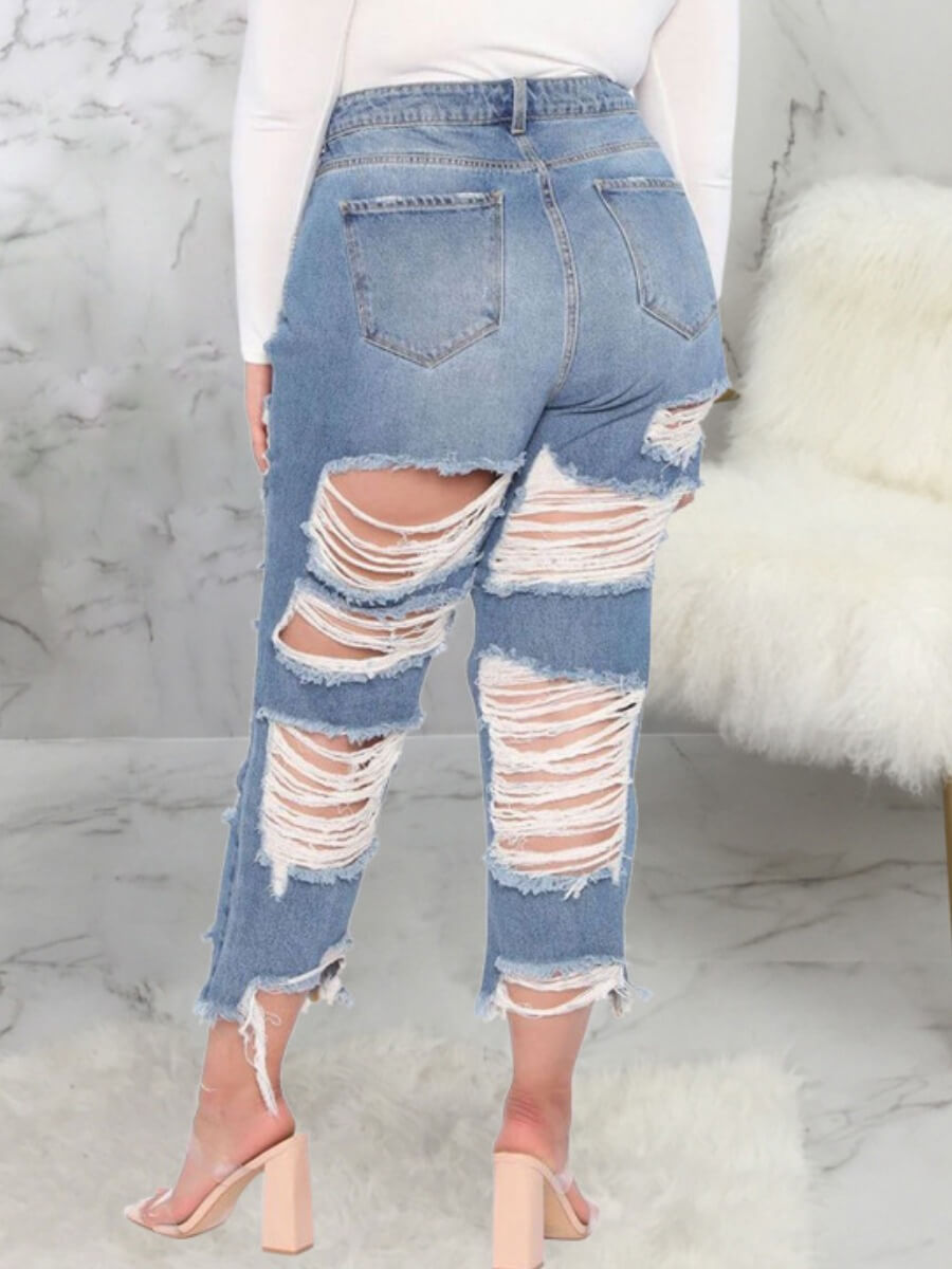 

Lovely Street Broken Holes Raw Edge Blue Jeans
