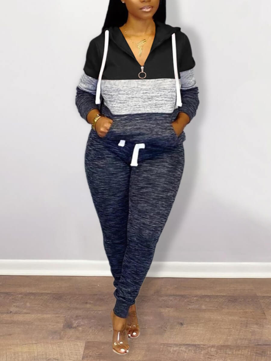 

Lovely Sportswear Striped Patchwork Drawstring Black Plus Size Two-piece Pants Set