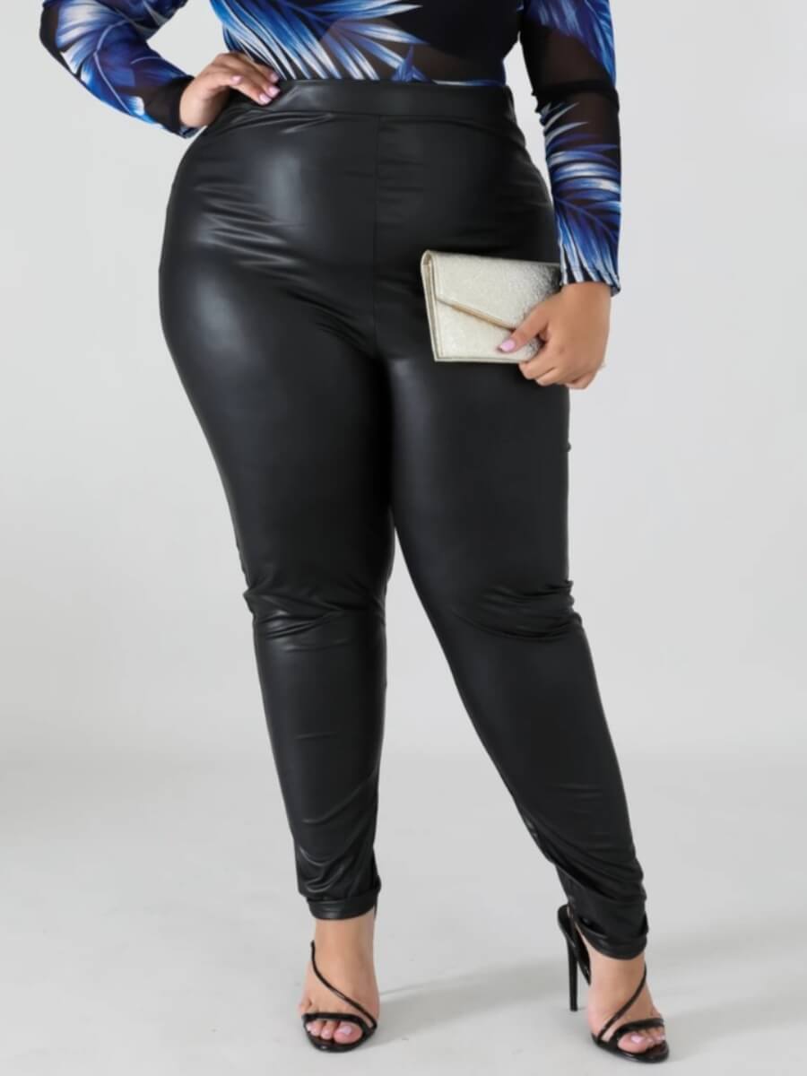 

Lovely Casual High-waisted Elastic Black Plus Size Pants