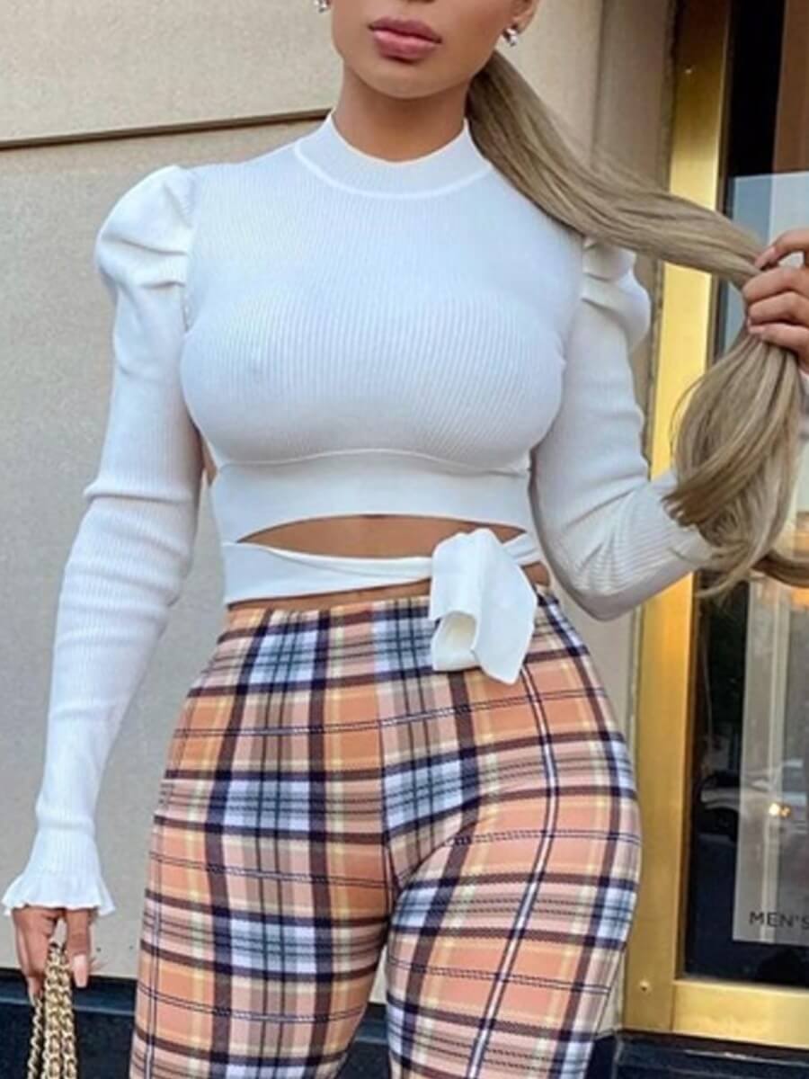 

Lovely Chic Hollow-out Ruffle Design White T-shirt